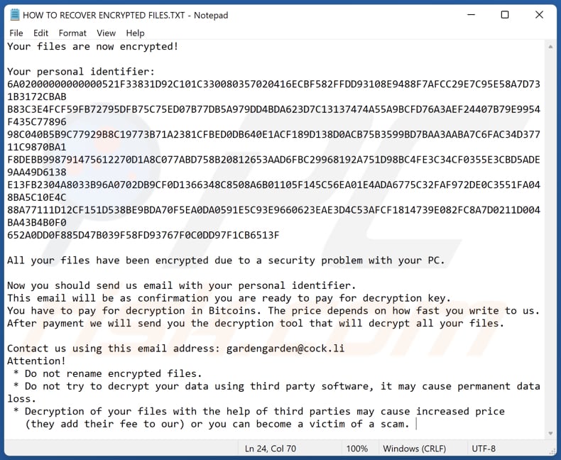 Bomber ransomware plik tekstowy (HOW TO RECOVER ENCRYPTED FILES.TXT)