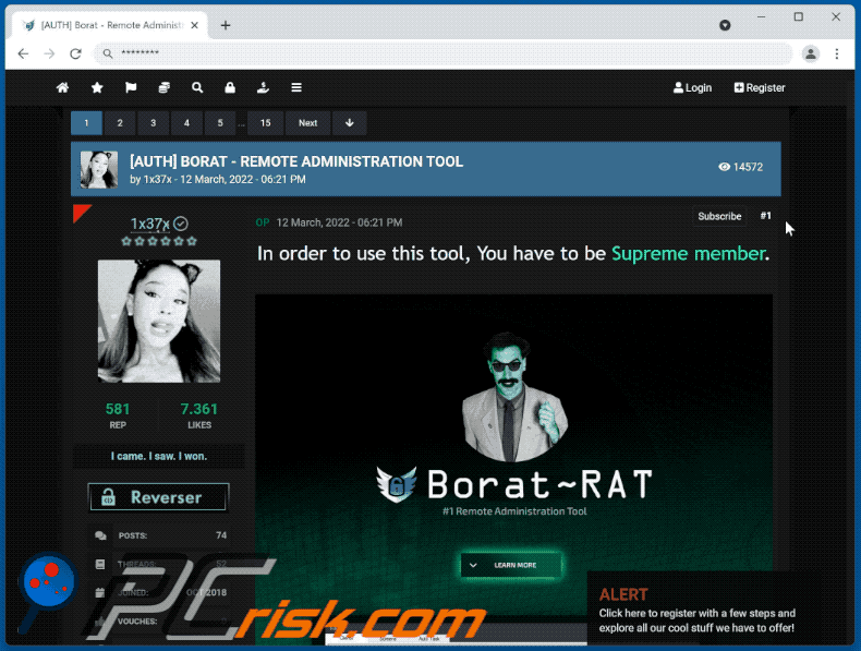 RAT Borat promowany na forum hakerskim