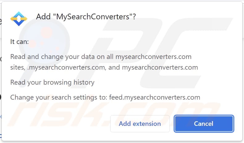 Powiadomienie przeglądarki porywacza przeglądarki mysearchconverters