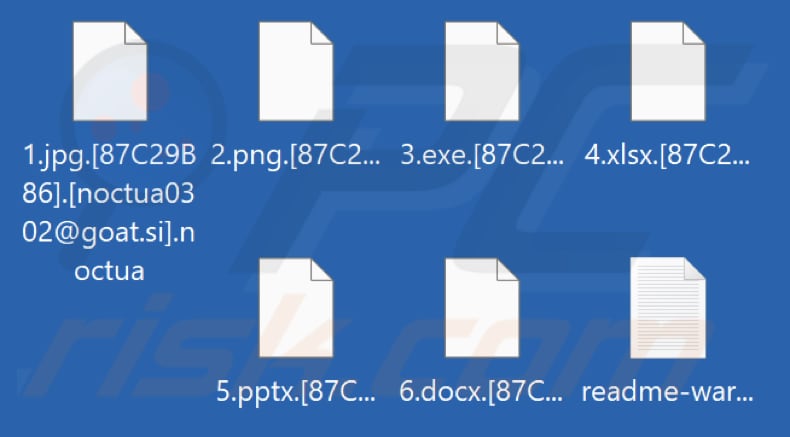Pliki zaszyfrowane przez ransomware Noctua (rozszerzenie .noctua)