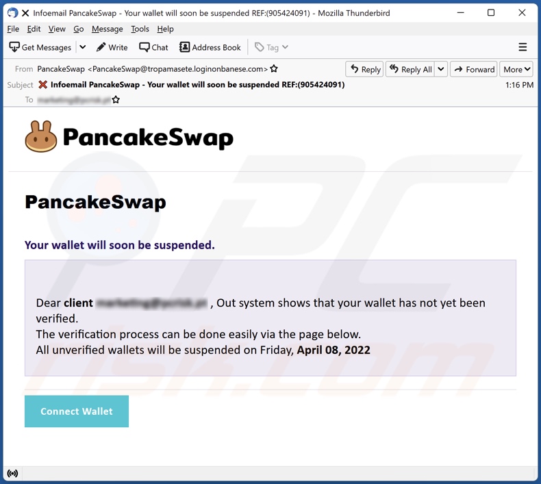 E-mailowa kampania spamowa PancakeSwap