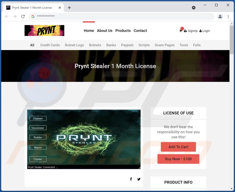 Witryna promująca malware złodziej Prynt