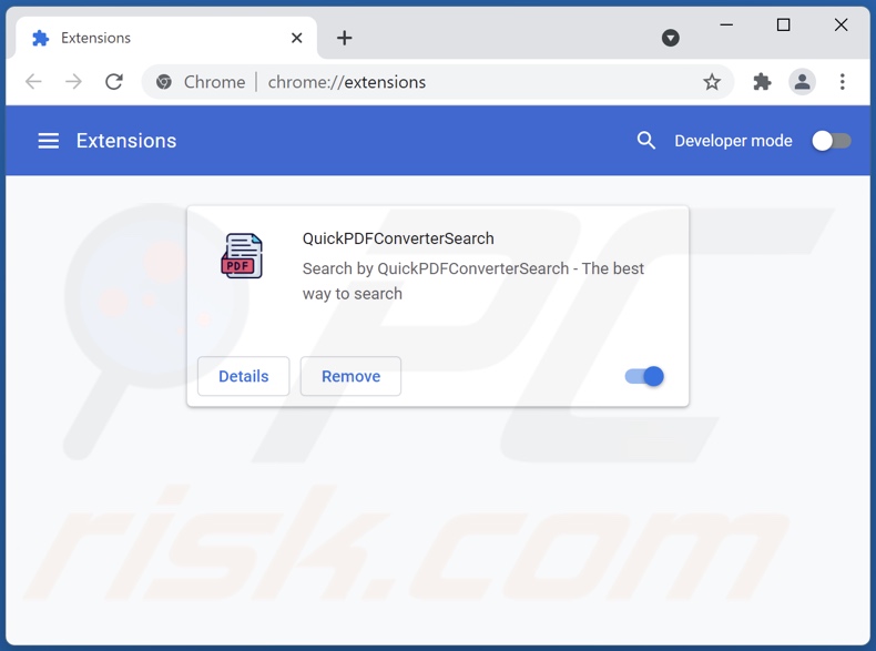 Usuwanie rozszerzeń powiązanych z quickpdfconvertersearch.com z Google Chrome