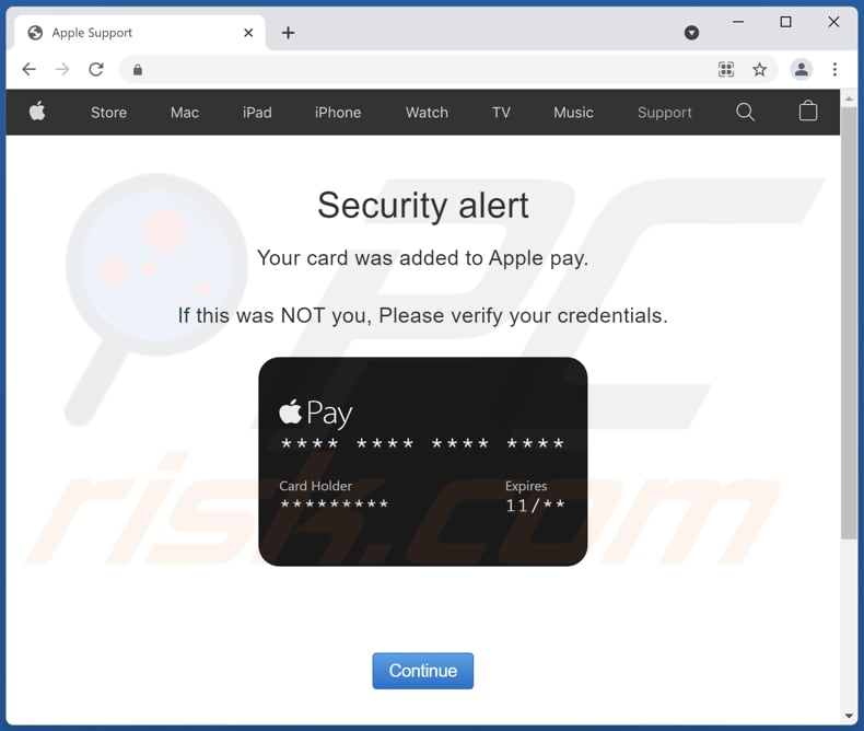 Witryna oszustwa Your card was added to Apple pay