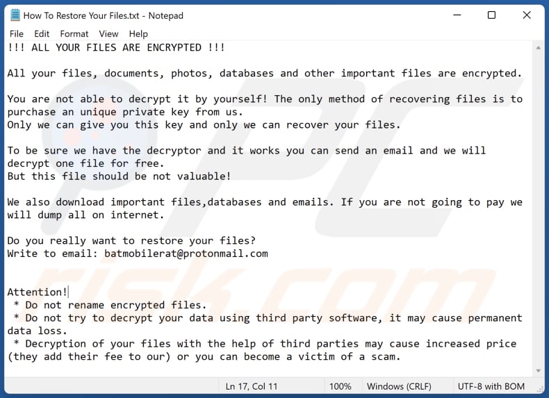 Plik tekstowy ransomware Zazas (How To Restore Your Files.txt)