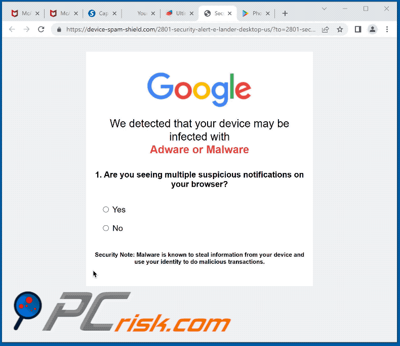 Wygląd oszustwa Chrome is infected with Trojan:SLocker (GIF)