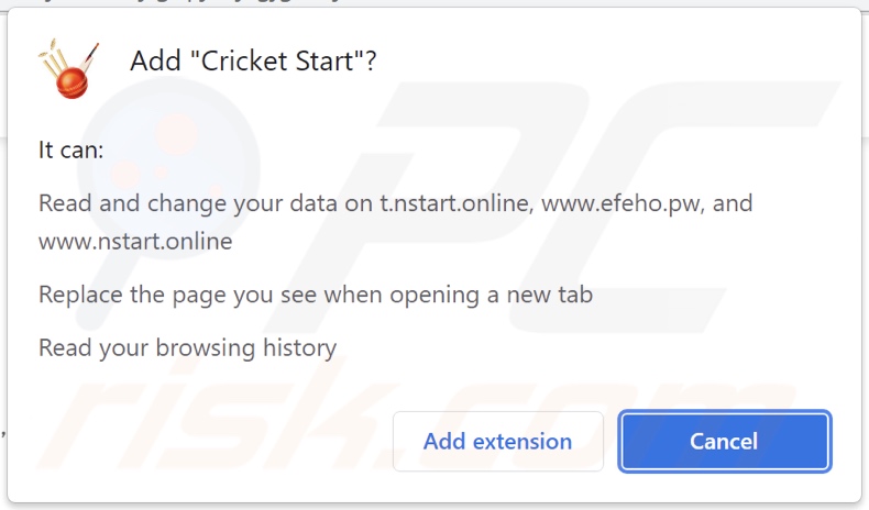 Porywacz przeglądarki Cricket Start proszący i pozwolenia