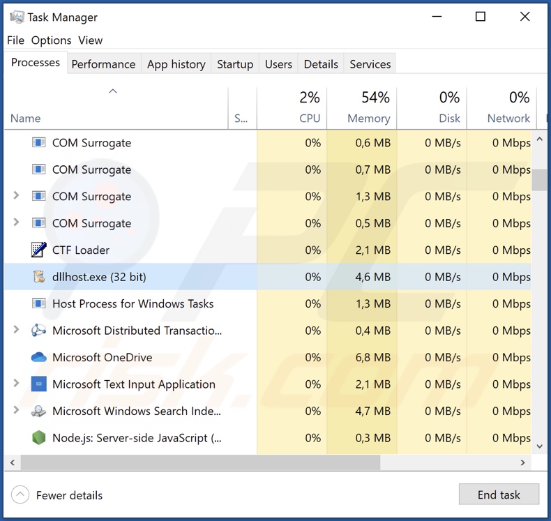 Proces malware Dllhost.exe w Menedżerze zadań (naza procesu dllhost.exe)