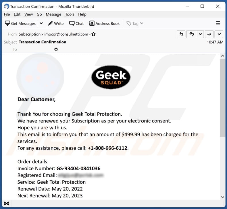 Oszustwo e-mailowe Geek Squad