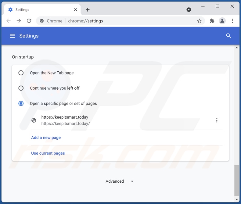 Usuwanie keepitsmart.today ze strony domowej Google Chrome