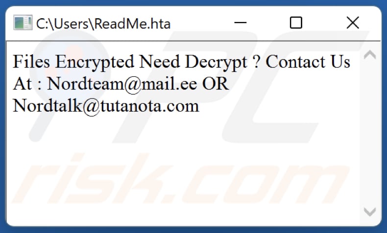 Plik tekstowy ransomware Nordteam (ReadMe.hta)