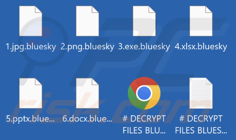 Pliki zaszyfrowane przez ransomware BlueSky (rozszerzenie .bluesky)