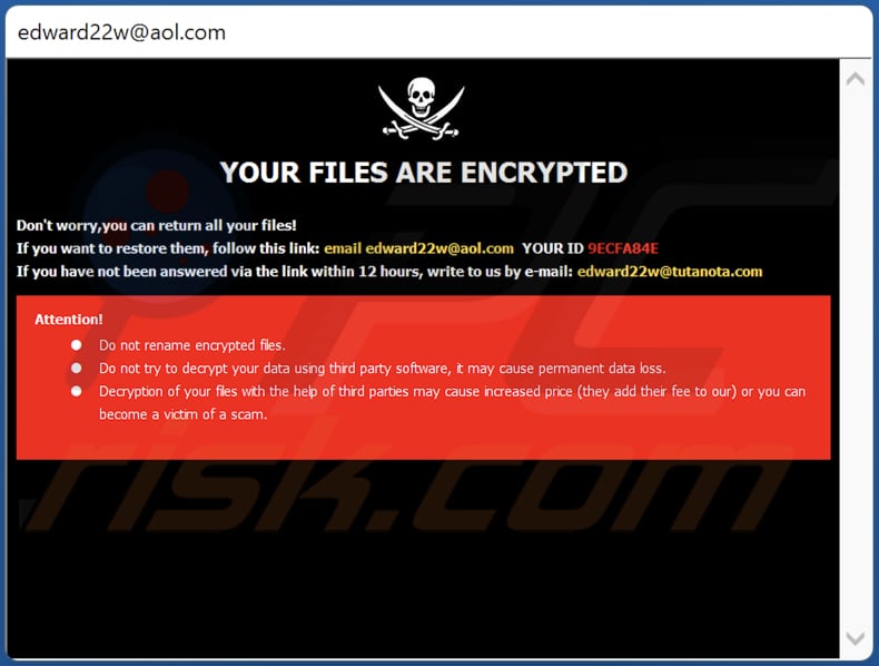 Okno pop-up ransomware Edw