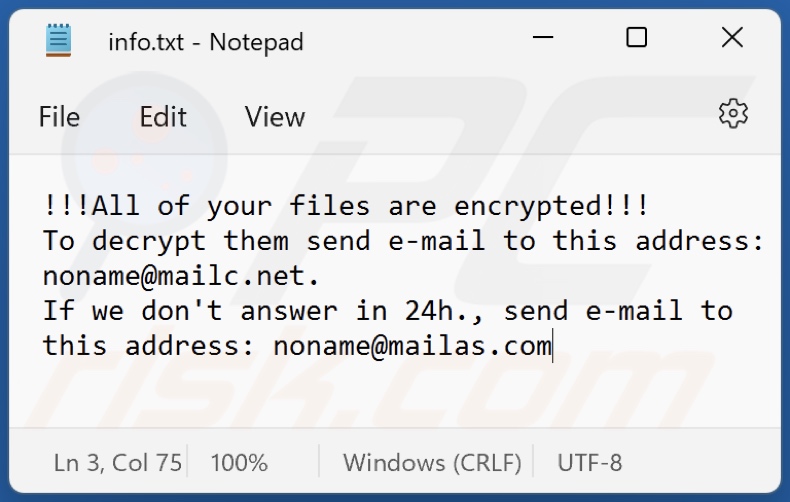 Plik tekstowy ransomware Non (Phobos) (info.txt)