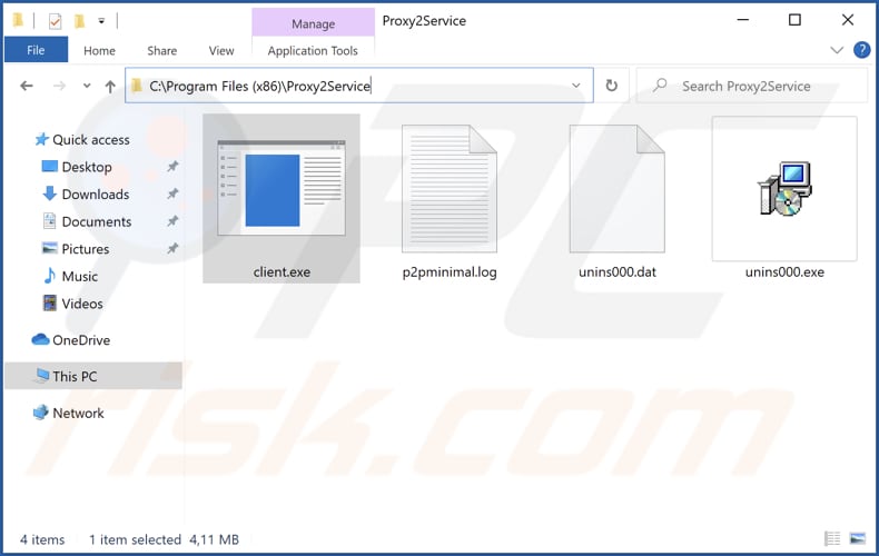 Folder instalacyjny malware Proxy2Service