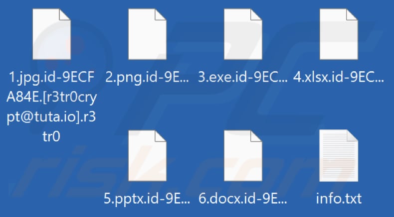Pliki zaszyfrowane przez ransomware R3tr0 (rozszerzenie .r3tr0)
