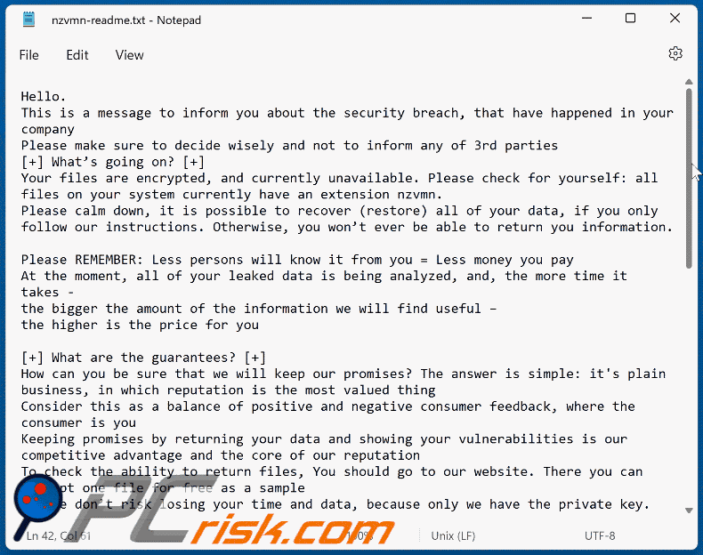 Notatka z żądaniem okupu ransomware Ransom Cartel (extension-readme.txt)