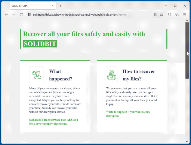 notatka z żądaniem okupu na witrynie tor ransomware solidbitte - gif