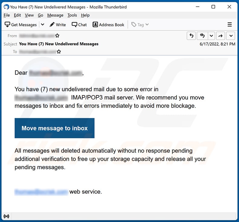 Spam o tematyce Undelivered mail (2022-06-21)
