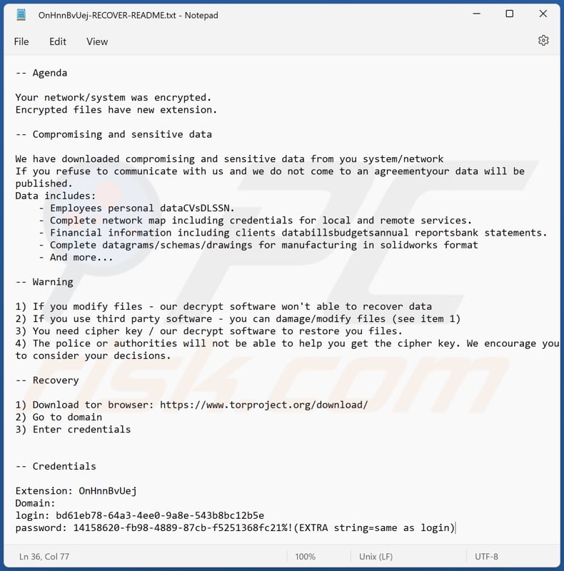 Plik tekstowy ransomware Agenda ([losowe_rozszerzenie]-RECOVER-README.txt)