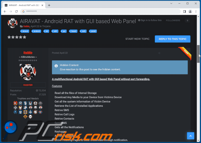 Trojan zdalnego dostępu AIVARAT promowany na forum hakerskim (GIF)