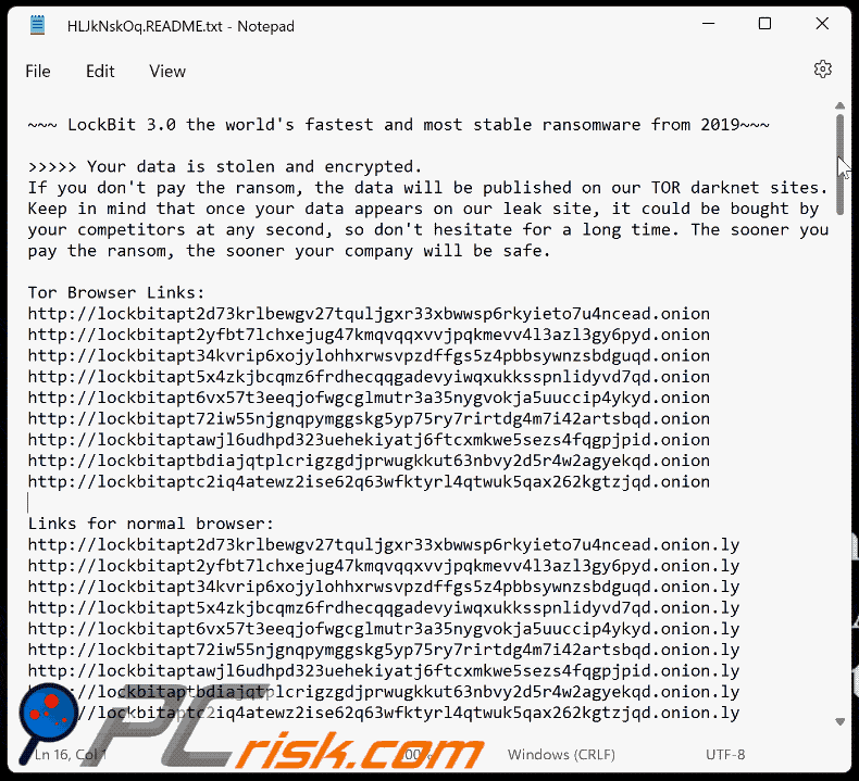 Wygląd notatki z żądaniem okupu ransomware LockBit 3.0
