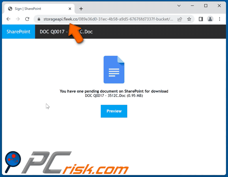 Strona phishingowa promująca oszustwo e-mailowe Meeting Reminder (GIF)