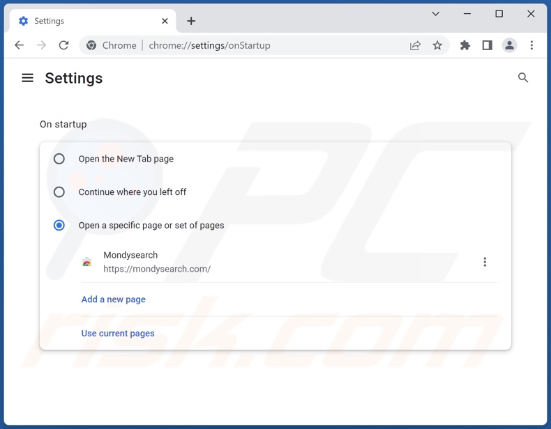 Usuwanie mondysearch.com ze strony domowej Google Chrome