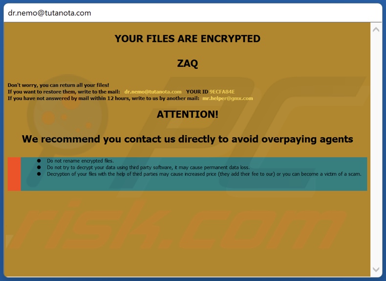 Wiadomość z żądaniem okupu ransomware NMO (pop-up)