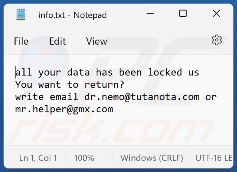 Plik tekstowy ransomware NMO (info.txt)
