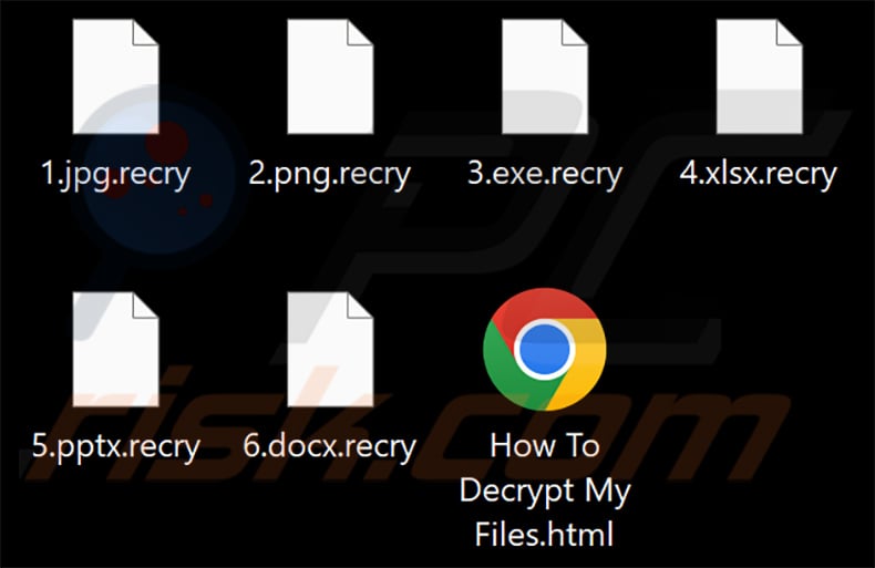 Pliki zaszyfrowane przez ransomware NoCry (rozszerzenie .recry)