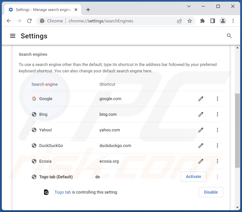 Usuwanie togosearching.com z domyślnej wyszukiwarki Google Chrome