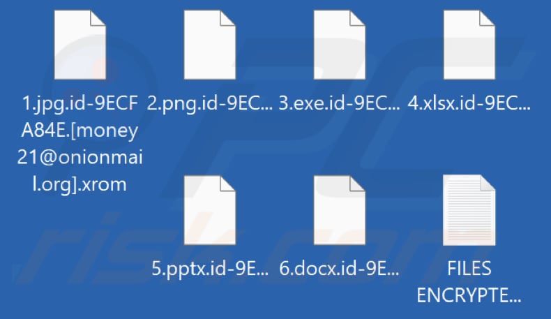 Pliki zaszyfrowane przez ransomware Xrom (rozszerzenie .xrom)
