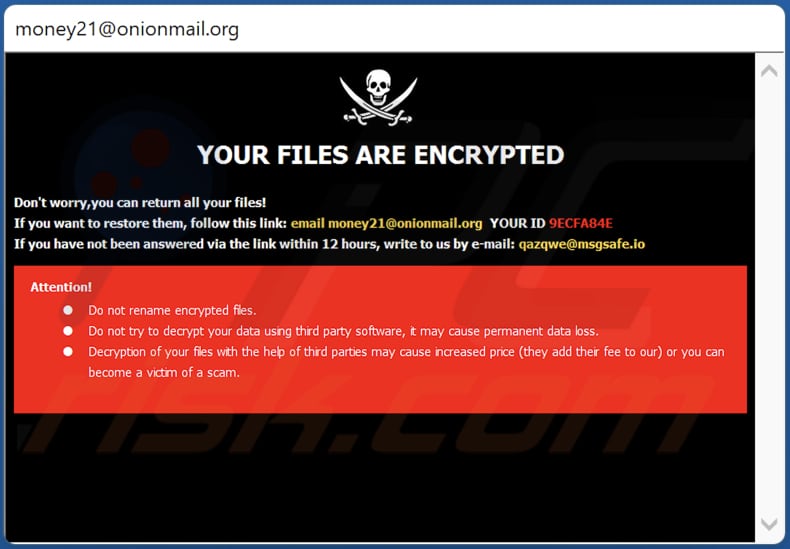 Okno pop-up ransomware Xrom