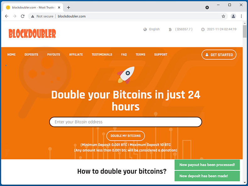 Oszustwo pop-up Double Your Bitcoins (2022-08-25)