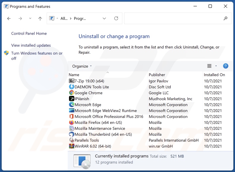 Odinstalowanie porywacza przeglądarki Extension Settings poprzez Panel sterowania