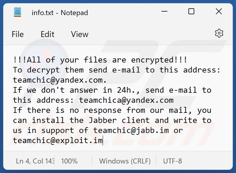 Plik tekstowy ransomware FILE (info.txt)