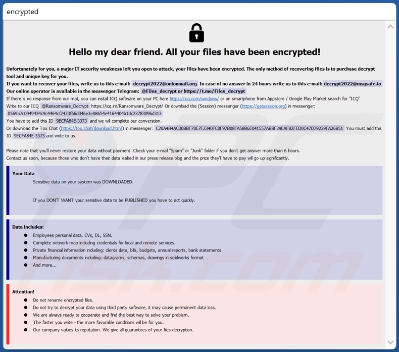 Wiadomość z żądaniem okupu ransomware FLSCRYPT (info.hta)