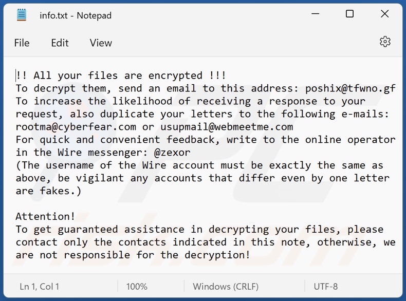 Plik tekstowy ransomware Fopra (info.txt)