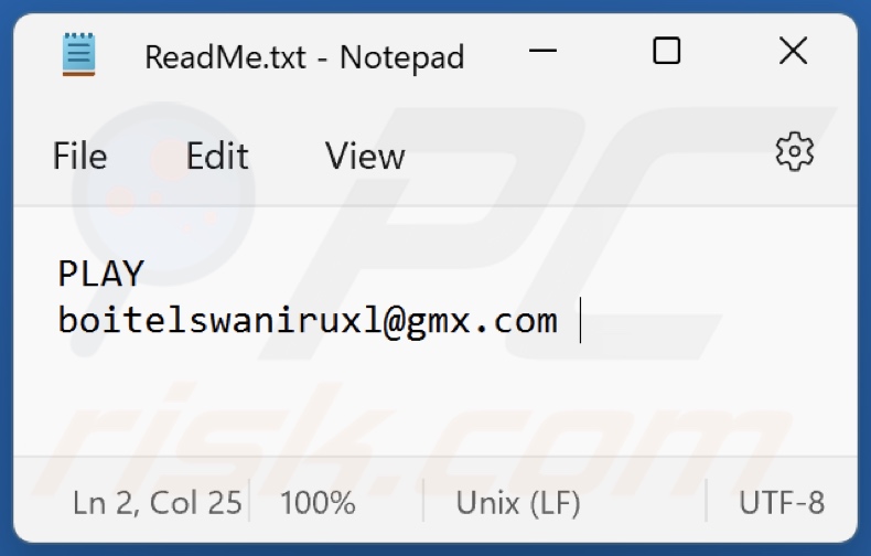 Plik tekstowy ransomware PLAY (ReadMe.txt)