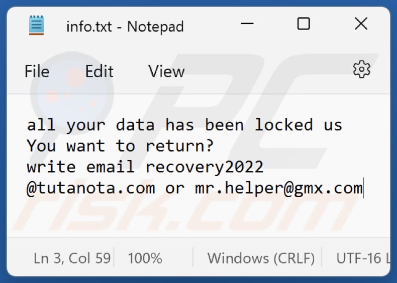 Plik tekstowy ransomware Po (info.txt)