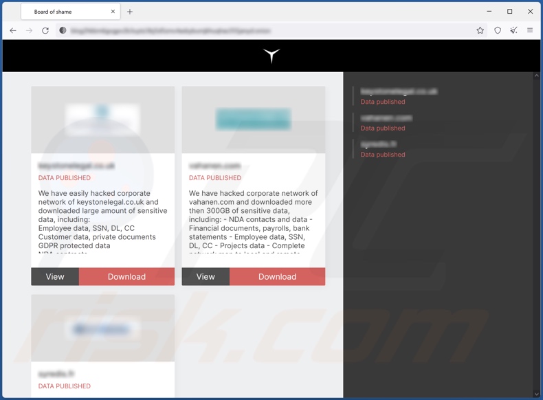 Witryna z wyciekien danych ransomware RedAlert (N13V)