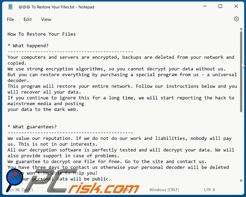 Wiadomość z żądaniem okupu ransomware Rever (@@@ To Restore Your Files.txt) GIF
