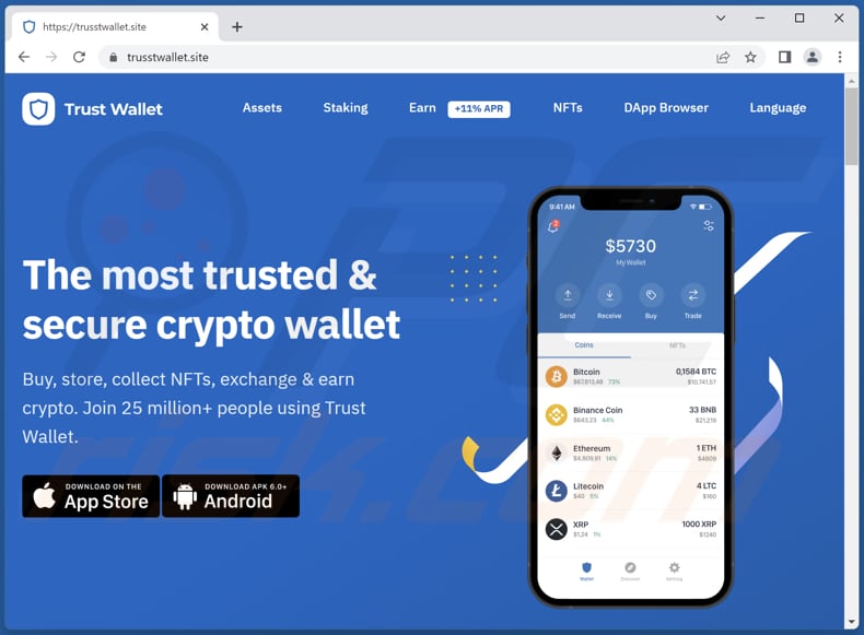 Witryna fałszywej aplikacji Trust Wallet - trusstwallet.site