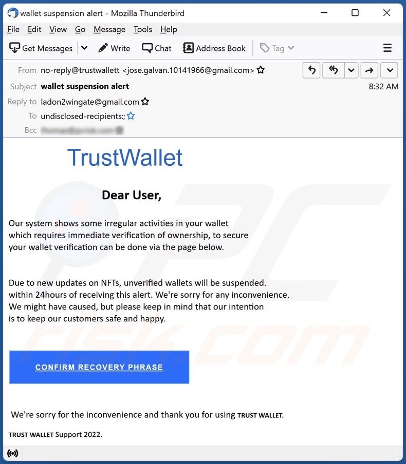 E-mailowa kampania spamowa TrustWallet