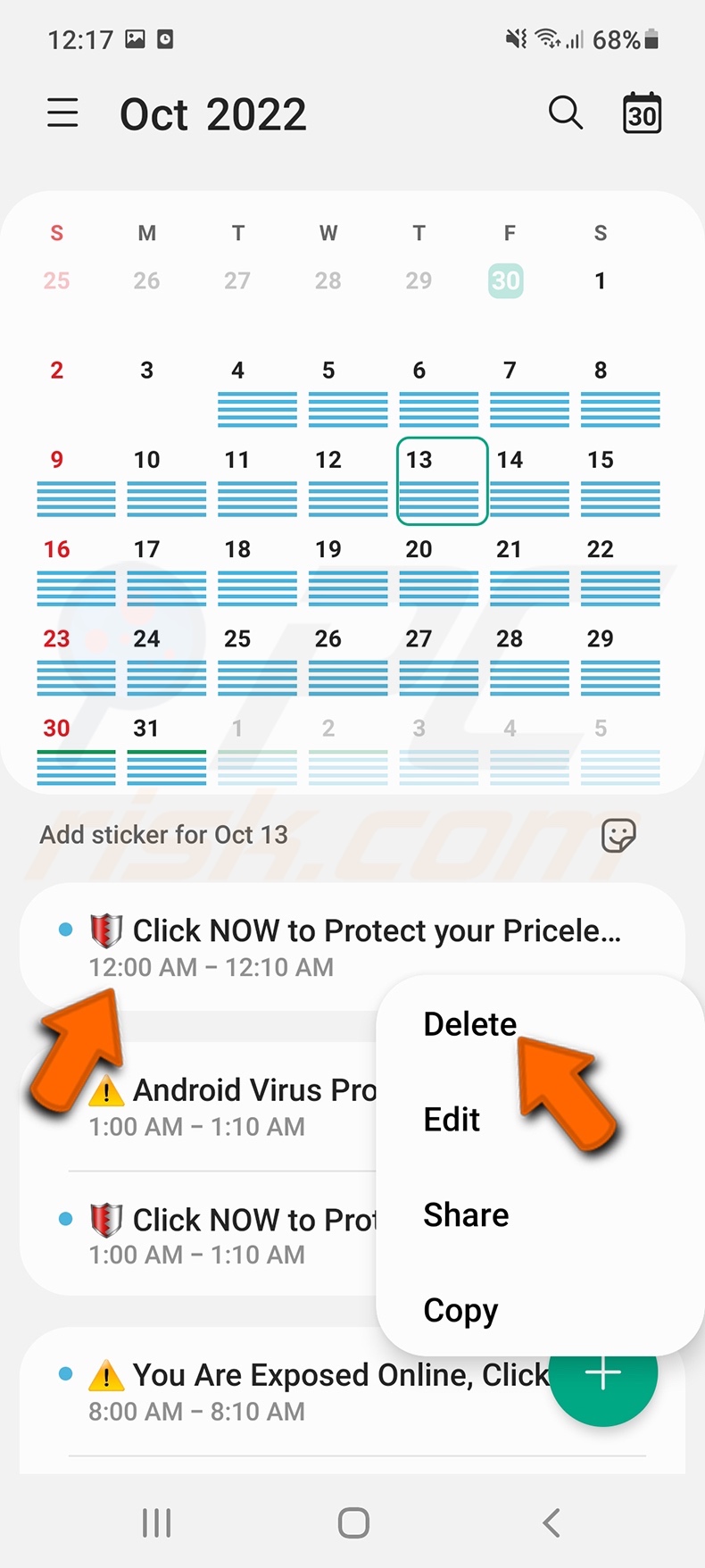 Usuwanie zwodniczych wydarzeń z kalendarza (Kalendarz Samsung)