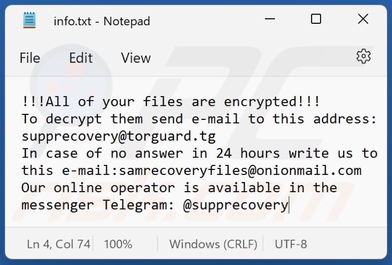 Plik tekstowy ransomware duck (info.txt)