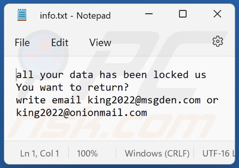 Plik tekstowy ransomware gnik (info.txt)