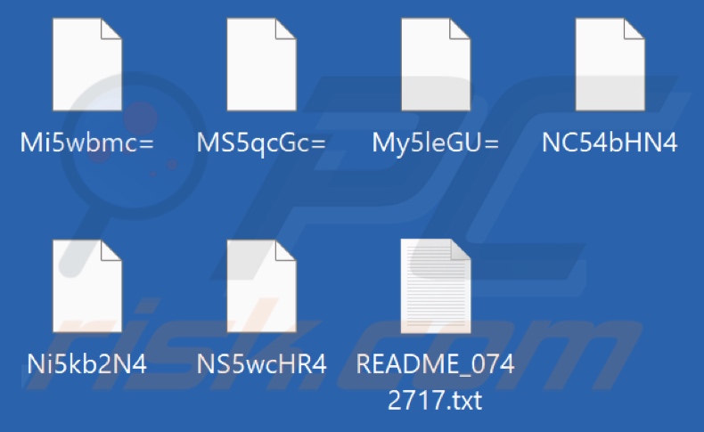 Pliki zaszyfrowane przez ransomware HORNET (pliki o zmienionej nazwie z losowym ciągiem znaków)