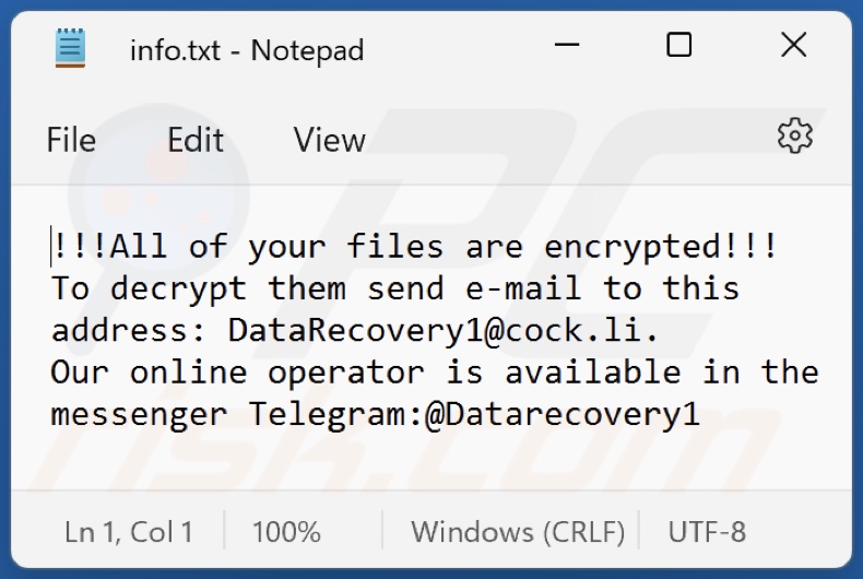 Plik tekstowy ransomware MLF (info.txt)